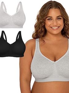 Fruit of the Loom Women's Plus Size Wireless Cotton Bra, Heather Grey/Black Hue, 40DD