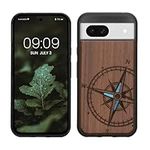 kwmobile Wood Case Compatible with Google Pixel 8a Case - Cover - Navigational Compass Mother of Pearl Dark Brown