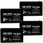 4X Pack - Hitachi HP712 Battery - Replacement for UB1290 Universal Sealed Lead Acid Battery (12V, 9Ah, 9000mAh, F1 Terminal, AGM, SLA) - Includes 8 F1 to F2 Terminal Adapters