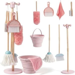 WoodenEdu Kids Cleaning Set, Housekeeping Play Broom Set for Toddlers 3-8