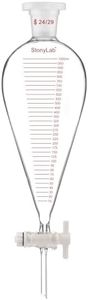 stonylab Graduated Separatory Funnel, Heavy Wall Pear-Shaped Conical Borosilicate Glass Separating Funnel with PTFE Stopcock and Plastic Top Stopper, 1 L