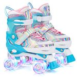 SULIFEEL Unicorn Girls and Boys Adjustable Roller Skates for Kids with Light up Wheels Blue Small