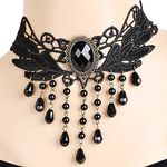 Wedity Gothic Black Sexy Lace Necklaces Tassel Collar Choker Halloween Party Accessories for Women Girls (Black necklace 3)