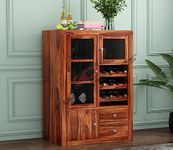 Wood Big Bar Cabinet for Home | Wooden Bar Cabinet for Living Room | Bar Units, Wine Rack with Drawer, Bar Cabinet Home Furniture , Corner Bar Cabinet | Mini Bar | Bar Cabinet, Honey Finish