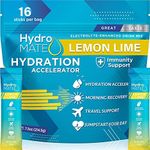 HydroMATE Electrolyte Powder - 16 Instant Lemon Lime Hydration Packets with Vitamin C to Boost Energy - Low Calorie Electrolytes Powder Packets to Support Hydration for Fast Party Dehydration Relief