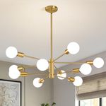 RUIYEY Modern Sputnik Chandeliers Light, 10-Light Gold Gold Dining Room Chandelier Over Table, Height Adjustable Industrial Semi Flush Mount Mid Century Chandelier for Kitchen Island Living Room