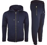 Kapray Clothing Mens Tracksuit Set New Contrast Cord Fleece Hoodie Top Bottoms Jogging Zip Joggers Gym Sport Sweat Suit Pants Plus Size S M L XL XXL (Large, Navy)