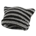 SINSEN Women's Cat Beanie Crochet Hats with Ears Knitted Striped Winter Warm Elastic Cap for Girls Adults Kids (Black)