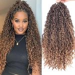 Xtrend 8 Packs 14Strands/pack River Boho Goddess Locs Crochet Hair With Curly Hair In Middle And Ends Pre-Looped Crochet Braids Messy Bohemian Fuax Locs Hair Extensions (T27# 18Inch)