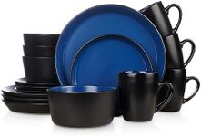 Stone Lain Albie Stoneware 16-Piece Modern Dinnerware Set, Kitchen Plates and Bowls Sets, Dish Set for 4, Blue and Black