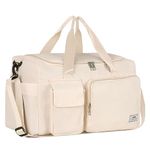 FIORETTO Womens Mens Sports Gym Bag Duffle Bag with Shoes Compartment, Weekend Travel Bag Overnight Bag for Women, Water Resistant Holdall Hospital Bag for Swimming Beige