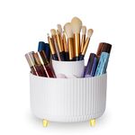 Booklov Makeup Brushes Organizer,Cosmetic Storager,360° Rotating Desktop Makeup Tools Holder,Portable Lipstick Organiser,Storage Stand for Cosmetic Pen or Eyeliner (White)