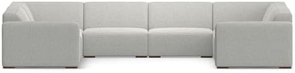 Simpli Home Rex U-Shaped Sectional Modular Sofa in in 100% Recycled Polyester Tightly Woven Performance Fabric, Pale Grey, 144-inches Wide, Handcrafted Modern-Style Large Couch for Living Room