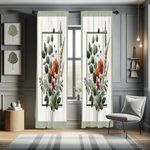 Ambesonne Botanical Curtains, Romantic and Bohemian Bouquet with Leaves Poppy Flowers on Squares, Window Treatments 2 Panel Set for Living Room Bedroom, Pair of - 28" x 63", Burnt Orange Laurel Green