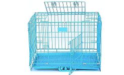 RvPaws Dog Cage - Powder Coated, Double Door Folding Metal Cage/Crate/Kennel with Removable Tray and Paw Protector for Dogs, Cats and Rabbits (30 Inch, Blue)