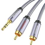 SOUNDFAM RCA to 3.5mm Cable 3ft/1M,AUX to RCA Male to Male Jack Adapter Nylon Braided HiFi Sound 1/8 to RCA Y Splitter Audio Cable for MP3, Tablets, Home Theater,Smartphones,Speakers,DVD Player-Grey