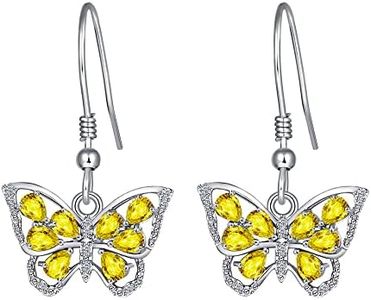 925 Sterling Silver Cute Dainty Citrine November Birthstone Monarch Yellow Butterfly Dangle Earrings for Women Hanging Jewelry Daughter Wife Girlfriend Birthday Valentine Mother Day Christmas Gifts