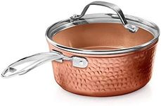 Gotham Steel Nonstick Hammered Copper Collection – 2.5 Quart Sauce Pan with Lid, Premium Cookware, Aluminum Composition with Induction Plate for Even Heating, Dishwasher & Oven Safe