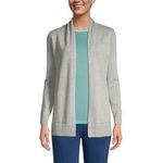 Lands' End Women's Cotton Open Long Cardigan Sweater, Gray Heather, X-Small