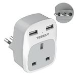 Italy Travel Plug Adapter, TESSAN UK to Italian Power Adaptor with AC Outlet 2 USB Charging Ports, Type L Plug for UK to Italy Chile Ethiopia Libya Syria Tunisia Uruguay