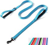 Reflective Nylon Dog Leash Heavy Duty, Two Handles with Padded for Extra Control Outside Durable Training Lead for Small Medium Large Breed Pet Dogs, 6ft Long 1-inch Width, Light Blue