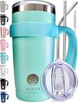 ALBOR Coffee Travel Mug with Handle 20oz/600ml - Stainless Steel Travel Coffee Mug - Insulated Tumbler with Straw and Lid - Tasse a Cafe Isotherme - Insulated Coffee Mug Travel - Seafoam
