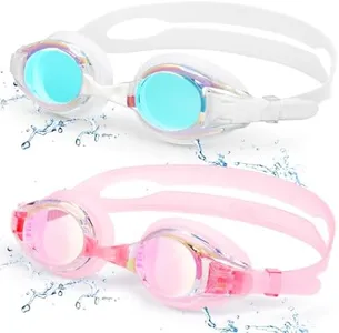 Aegend 2 Pack Kids Goggles, Swimming Goggles for Kids Age 4-16 Boys and Girls Youth, Anti-Fog Pool Goggles, White & Pink