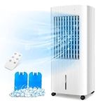 DORTALA Evaporative Air Cooler, 3-in-1 Cooling Fan with Remote, 2 Ice Packs, Timer, 1.3 Gal Water Tank, 3 Speeds, Personal Swamp Cooler for Bedroom Home Office Dorm