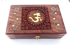 Woodiva Beautiful Handmade Sheesham Wooden Storage Box - Hand Carved Jewelry Box & Decorative Gift OM Box (8X5X2.5)Inches