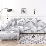 2 Pieces Sofa Cover , Super Stretch Sectional Couch Covers L Shape Sofa Cover Set, Printed L-Shaped Sofa Slipcovers for Pets ，Grey（3 Seats+3 Seats）