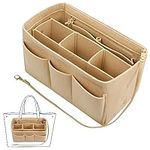 Fentar Tote Bag Organiser Insert, Felt Handbag Organiser Insert with Multiple Compartments and Zips, Tote Bag Insert, Sturdy Bag Organiser with Key Chain for Tote Bag (M, Beige)