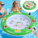 Large Floating Card Table for Pool, Inflatable Pool Games Table for Adults, Waterproof Floating Pool Bar, Pool Accessories Fruit Drink Holder Cooler Tray for Summer, 4-6 People Card Games