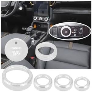 HDUFC for Ford 2024 2025 Ranger, air Conditioning, Volume Control, Push-Button Start, 4WD and Headlight switches, 7 Pieces of Aluminum Alloy knob Cover Decoration (Silver)