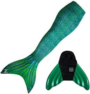 Mermaid Tail and Monofin for Swimming with MER-Shield Tip Protection, Adult Sizes (Siren Green - Green Monofin, Adult XL (JXL 14-16))