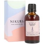 Nikura Patchouli (Indonesian) Essential Oil 50ml | 100% Pure Natural Oils | Perfect for Aromatherapy, Diffusers, Humidifier, Bath | Great for Self Care, Massage, Skin | Vegan & UK Made