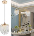 Sheenkarion 2 Pack Decorative Crystal Pendant Light,Gold Crystal Chandelier Pendant Lights for Kitchen Island Dining Room Living Room Bar Hanging Lighting Fixtures