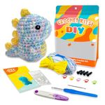 Jeslon Beginners Crochet Kits - Knitting kit with Easy Colorful Yarn with Step-by-Step Video Tutorials - Ideal Creative DIY Gift for Adult Kids - Complete Learning Experience - Blue Dinosaur