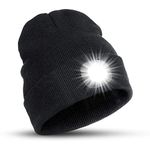 TYGA STORE LED Beanie Hat - Waterproof Winter Running Hat with 4 Bright LED Lights - Rechargeable USB Torch for Women, Presents for Women, Men, Dad, Unisex (Black)