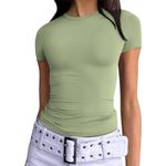 OYIGELZ Women's Basic T-Shirt Short Sleeve Crop Top Y2K Slim Fit Tops Casual Tee Shirts Streetwear(Light Green-D1,L)