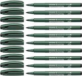 Schneider Topwriter 157 Fiber Tip Pen, 0.8 mm, Green Barrel, Black Ink, Box of 10 Pens (115701)