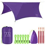 Gold Armour Rainfly Tarp Hammock, Premium 14.7ft/12ft/10ft/8ft Rain Fly Cover, Waterproof Ultralight Camping Shelter Canopy, Survival Equipment Gear Camping Tent Accessories (Purple 12ft x 10ft HEX)