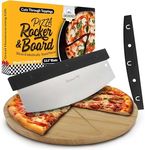 Checkered Chef Premium Pizza Cutter and Cutting Board Set - Rocker Pizza Cutter and 13.5 Inch Round Wooden Pizza Board - Outdoor Pizza Oven Accessories