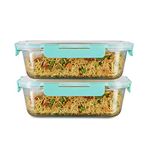 Allo Foodsafe Glass Containers With Lids, Microwave Safe Containers, High Borosilicate Meal Prep Glass Food Storage Containers For Kitchen,Leak Proof,Set Of 2,1520Ml,Rectangle - Transparent