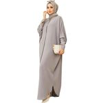 Kaftan Dresses for Women, Muslim Dresses for Women One-piece Abaya Caftan Button Down Henley Shirt Prayer Dress Batwing Long Sleeve Middle East Arabian Robe Dubai Islamic Ramadan Party Gray One Size