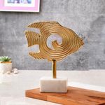 CraftVatika Metal Fish Vastu Statue Showpiece for Home Decor, Fish Statue for Good Luck, Aluminium Fish on Marble Base Home Decor Items for Living Room Bedroom (10.6 Inch, Height)