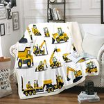 Feelyou Construction Site Fleece Throw Blanket Kids Toddler Excavator Truck Flannel Sherpa Blanket Soft Comfort Plush Blankets for Boys & Girls 30"x40"