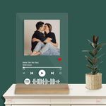 Giftplease Customized Photo And Song Glass Spotify Plaque With Wooden Stand Personalized Music Frame Scannable Code Gift Birthday Anniversary (Transparent, 6 * 9 Inches rectangular, Tabletop)