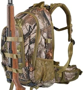 AUMTISC Hunting Bag Backpacks for Men with Rifle Holder, 40L Waterproof Hunting Day Bag Pack for Hunting Gear Gift Gun Bow, Camo