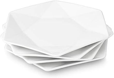 DELLING 11'' White Dinner Plates Set, Star - Geometric Serving platter, Dessert/Salad Plates for Meat, Appetizer, Dessert, Sushi, Party, Micorwave, Oven, adn Dishwasher Safe, Set of 4