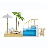 Rainbow High Pacific Coast Colour Change Pool & Beach Club Playset-with LED Lights, Deck, & Palm Trees-for Fashion Dolls-Includes Chairs, Drinks, & More-Gift & Collectable for Kids Ages 6+